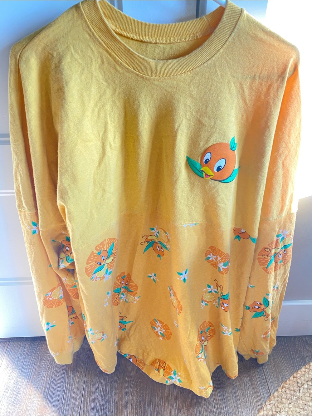 Disney Yellow Long Sleeve Shirt with Orange Cartoon Bird Prints